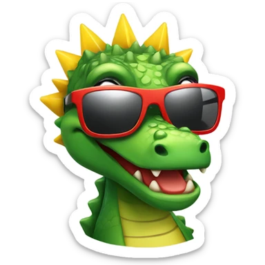 An alligator with a red mohawk and star shaped yellow sunglasses  sticker