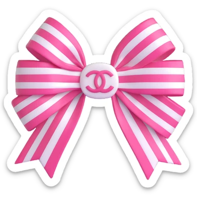 Change the bow to striped pink and white, keep the small white Chanel logo, glossy, elegant, 3D emoji style, with no background sticker