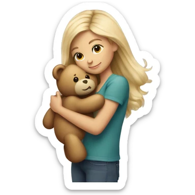 blonde balayage girl hugs a teddy bear sticker