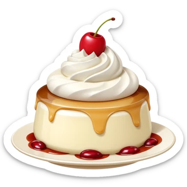 A Japanese pudding topped with cream and cherries sticker