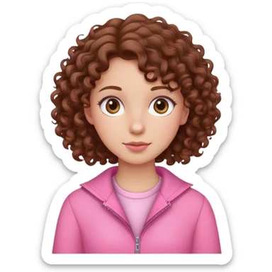 chica pelo rizado marron con piel clara y ropa rosa sticker