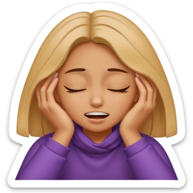 a girl squeezing her eyes shut with her arms around her neck gritting her teeth sticker