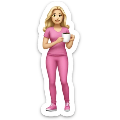 full-length white girl in pink outfit with coffee in hands sticker