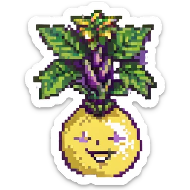 laughing radish, purple and yellow, simple and clean sticker