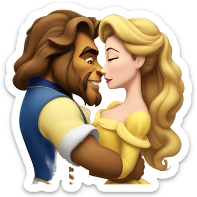 Belle from beauty and the beast kissing the beast and the beast sticker