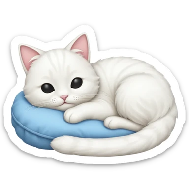 emoji of white napping cat with a tail hanging down sticker