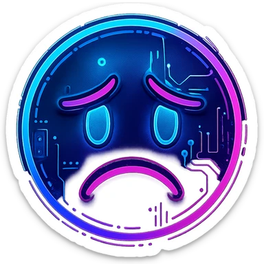 cyberpunk style emoji face with a sad expression, neon colors, futuristic details sticker