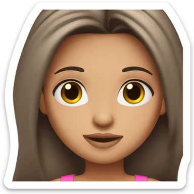 brunette long hair girl with cute pink top tank and makeup  sticker