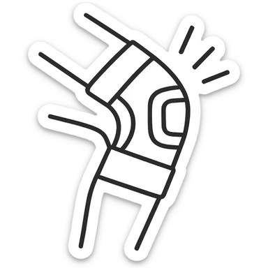 hand-drawn outlined icon of a knee with a knee brace sticker