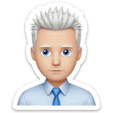 40 yr old white man short white spike hair dress shirt blue eyes no smile sticker