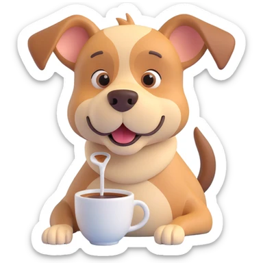 A dog drinking a cup of coffee, outside is cold sticker