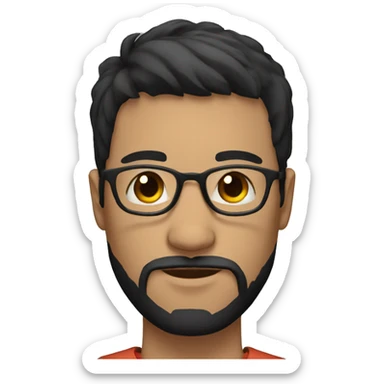 Short-haired male with black hair and beard with round face and glasses sticker