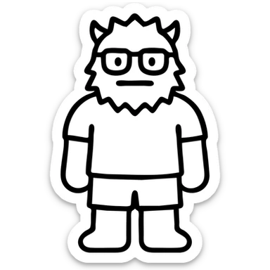 minimalist icon of a yeti dressed in a red shirt, shorts, and glasses sticker