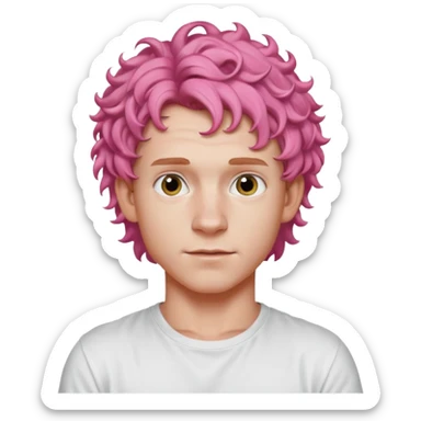 tom holland with pink curly hair sticker