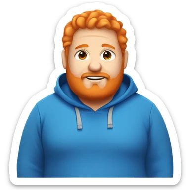 Fat guy with orange hair and beard wearing a blue hoodie sticker
