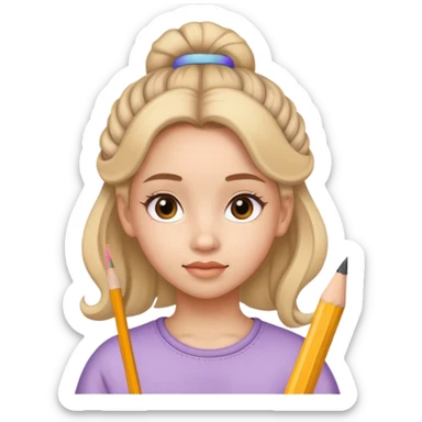 A girl with a pencil in her hair for tieng sticker