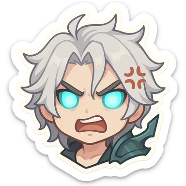 Viego from League of Legends, chibi style emote, only head, angry expression, eyes glowing sticker