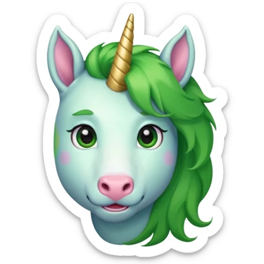 unicorn face cute and green haired and bearded sticker