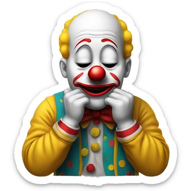 Sad clown emoji with hands praying, no body, only head and hands sticker