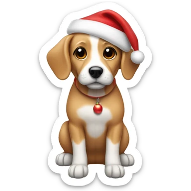 Small Tan dog with floppy ears in a Santa hat sticker