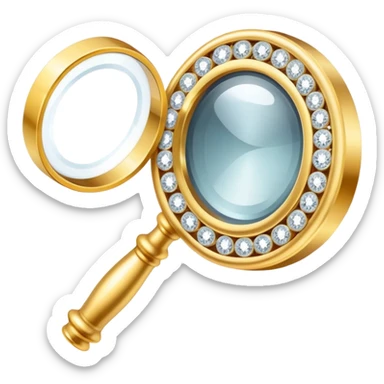 Create a bright, intricate, and elegant emoji that represents jewelry making and craftsmanship. The design should feature a combination of elements like a diamond, a delicate ring, and a jeweler's tool (e.g., a magnifying loupe or small hammer). Use a sparkling effect to emphasize luxury, with gold and silver tones. The emoji should be visually striking and convey creativity, precision, and beauty. Make the background transparent. sticker