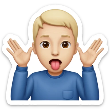 ￼ Tongue sticking out with hands outwards to the side  sticker