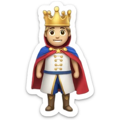 a french baguette hero wearing a french flag cape and a crown sticker
