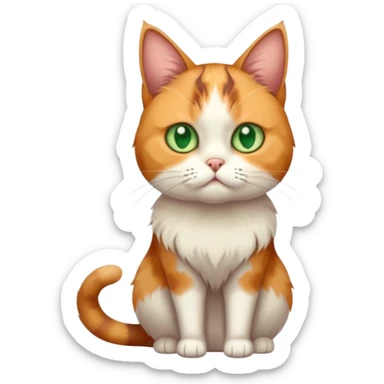 full body calico cat with skinny head and fat body with an anxious face sticker