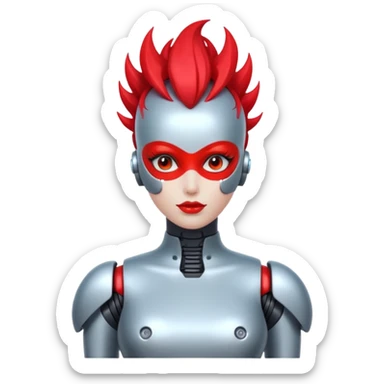 Sexy reflective glass face dronification robot girl with a red mohawk full body pinup pose  sticker
