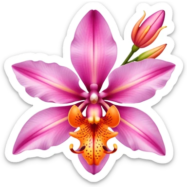 pink and orange orchid and oriental lily flower sticker
