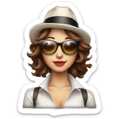 sunglasses on female head with wavy brown hair and a poker dealer hat, playing blackjack sticker
