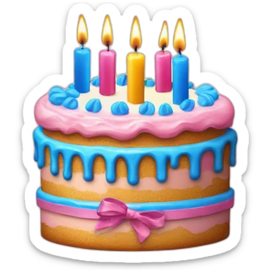 Birthday cake with 49 blue candles and 49 pink candles and 1 silver candle and 1 gold candle sticker