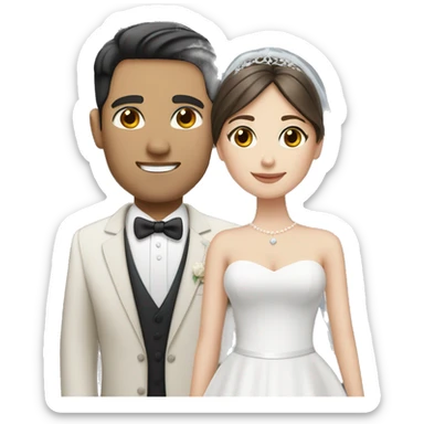 Wedding with a white man with black hair and blue eyes and a white woman with brown eyes and light brown hair sticker