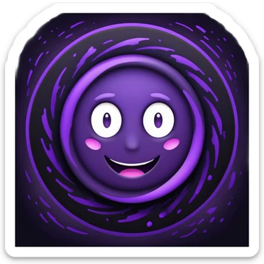 A Discord emoji of a swirling dark void or black hole with violet sparks at the edges. Circular composition, deep shadows, 2D flat vector, white background. sticker