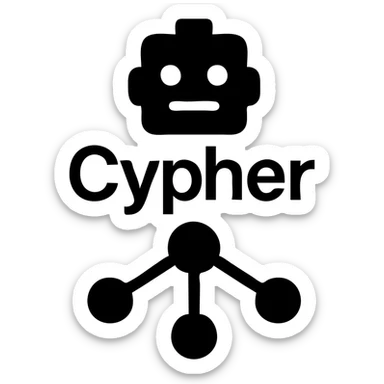 solid filled icon of a robot head with 'Cypher' text and a graph database node-link motif sticker