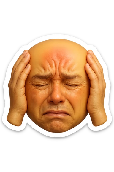 emoji stile iphone di faccina con mal di testa, iperrealistico 4k sticker