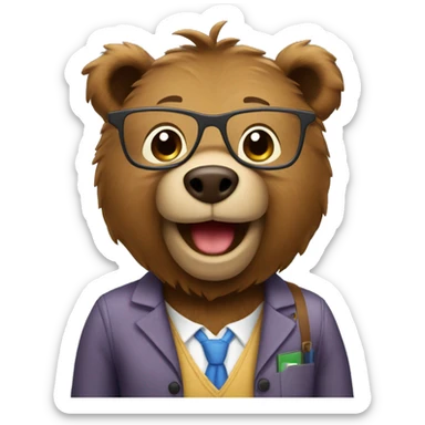 Apple-style emoji Brown bear animal dressed as a teacher  sticker