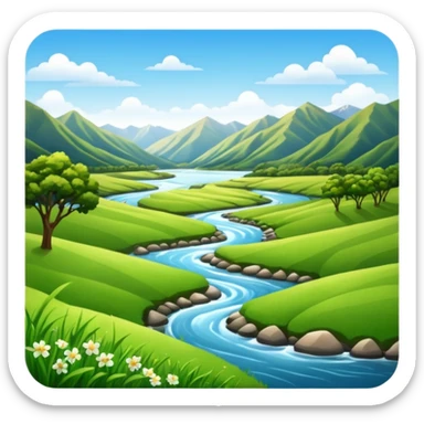 new zealand summer valley with a river and sunshine sticker