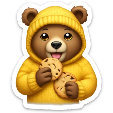 Bear eating cookie and wearing yellow sweater sticker