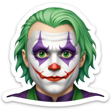 Heath Ledger Joker with face paint and green hair sticker