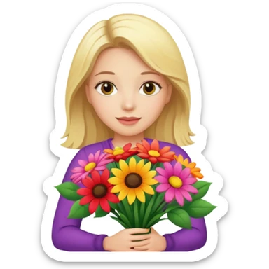blonde woman with big bouquet of flowers sticker