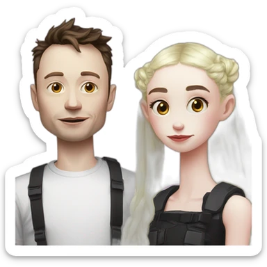 Grimes with milk on face, elon musk smirking, duo sticker