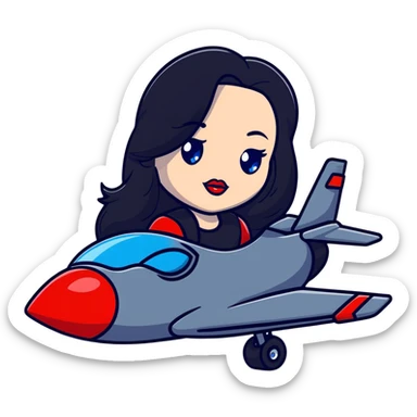 character with long jet black hair, blue eyes, and red lips sticker