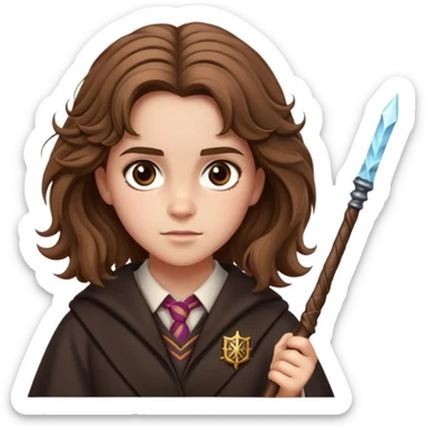 Hermione Granger with bushy brown hair and wand sticker
