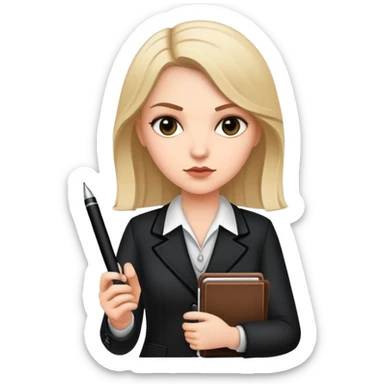 White girl. Comissioner from the mafia game. She must have a notebook and pen i her hands. sticker