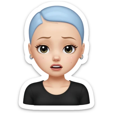 a pretty bratz fair bald girl crying wearing a tight black tee sticker