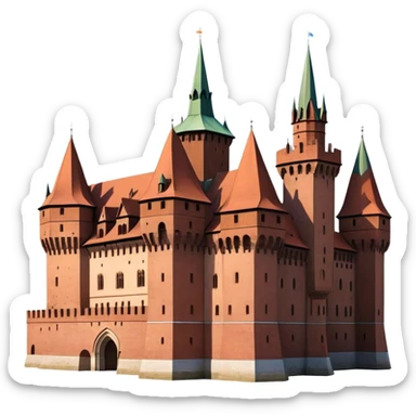 Cinematic Realistic Malbork Castle Landmark Emoji, depicted as an imposing medieval fortress rendered with rich detail and dramatic, historic lighting. sticker