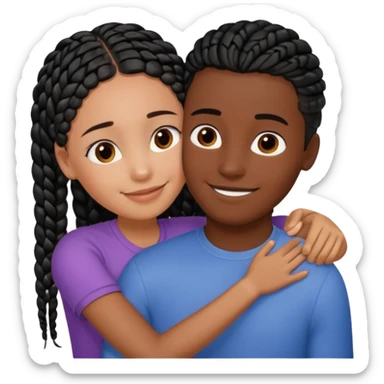 dark, black girl with black braids hugging her white italian boyfriend with straight parted brown hair sticker