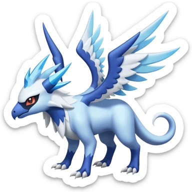 Icy Arctic Frost-Blue Pale-Shimmering Snow-Dusted Majestic Absol-Latios-Nargacuga-Meloetta-Latias-fusion-creature (full body) sticker