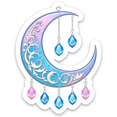 glossy Pastel iridescent crystal crescent damask moon suncatcher sticker